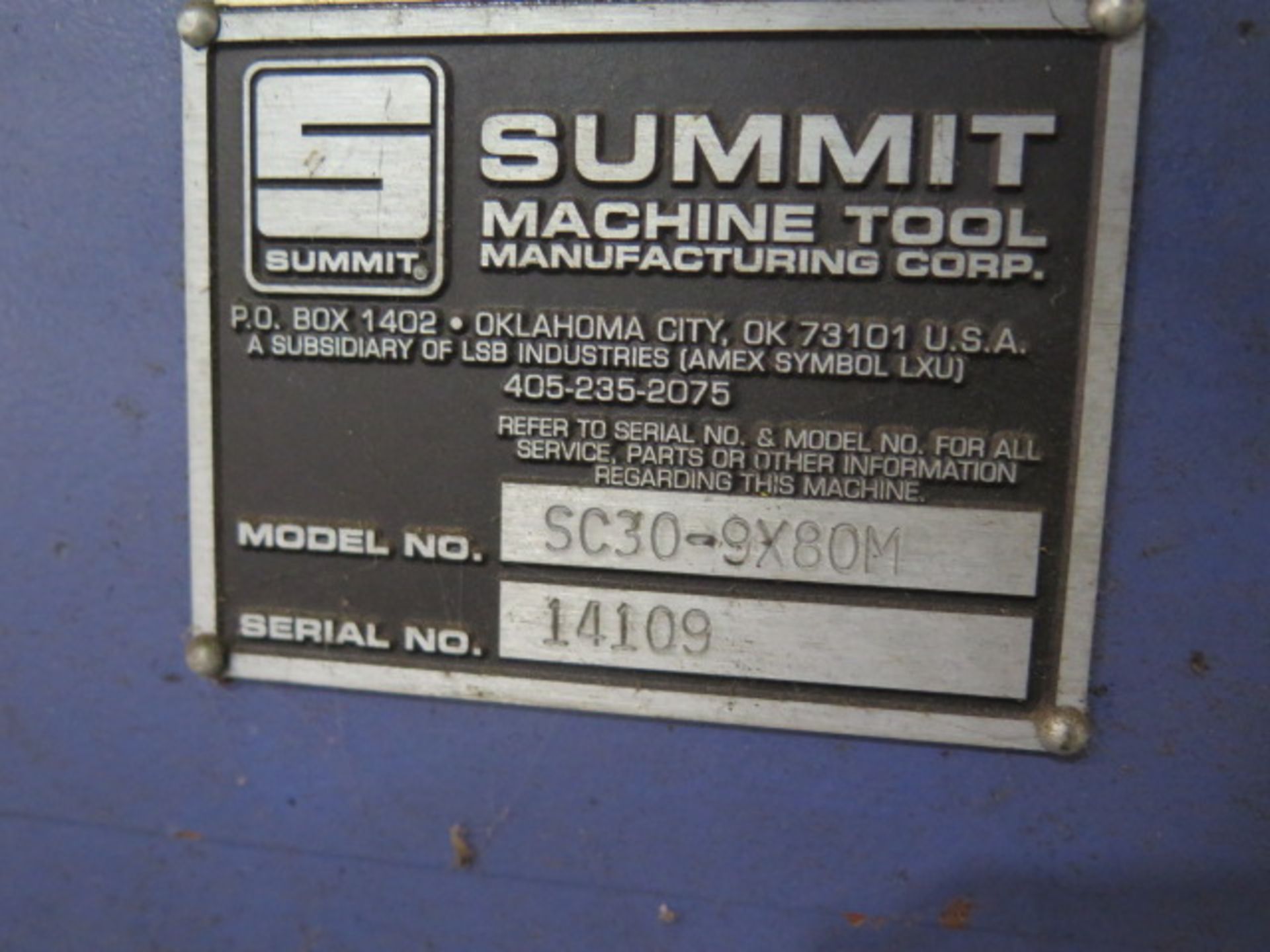 Summit “Smart Cut” SC30-9X80M Big Bore CNC Turning Center,Fagor Controls, 9” Spindle Bore,SOLD AS IS - Image 26 of 26