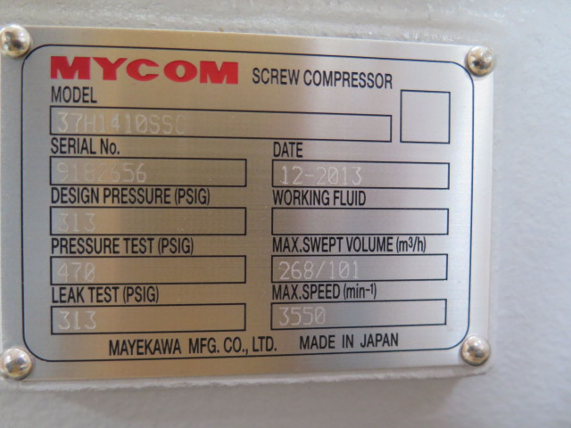 Mayekawa Mycom mdl. 37H1410SSC Screw Compressor 480V (SOLD AS-IS - NO WARRANTY) - Image 6 of 6