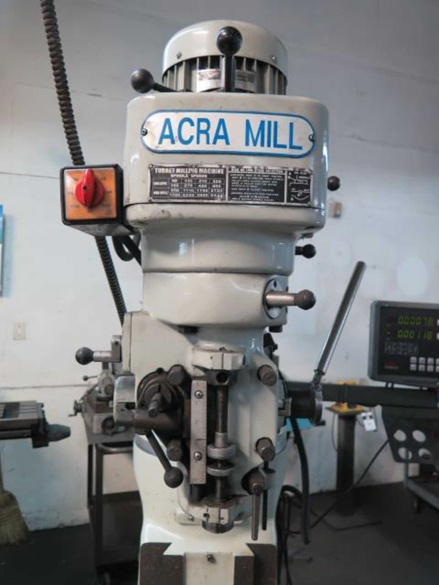 Acra Mill AM2S Vertical Mill s/n 1303151 w/ Sino SDS6-2V Programmable DRO, 3Hp Motor, SOLD AS IS - Image 4 of 15