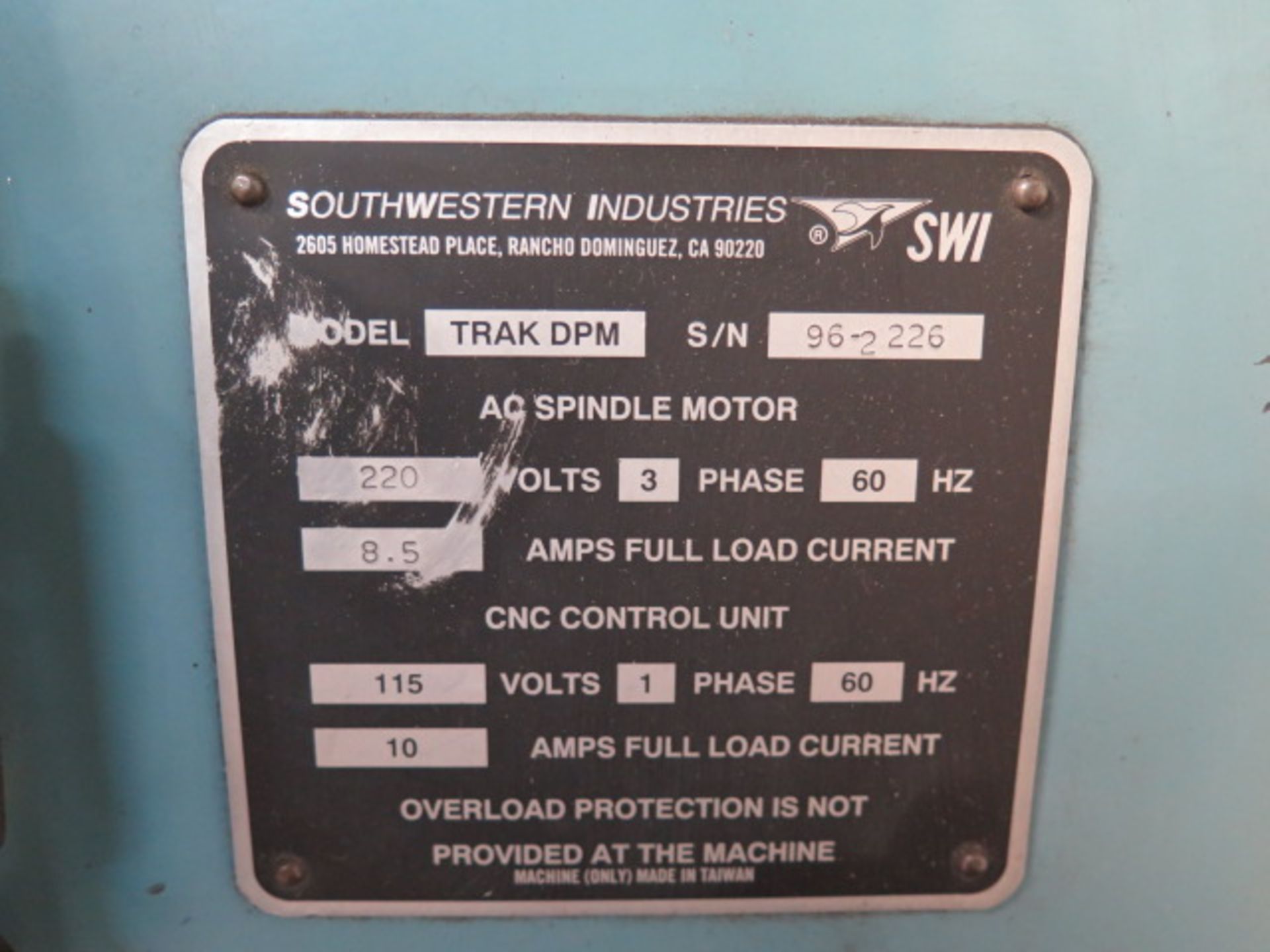 Trak DPM 3-Axis CNC Mill s/n 96-2226 w/ Proto Trak MX3 Controls, 70-4200 RPM, 40-Taper, SOLD AS IS - Image 16 of 16