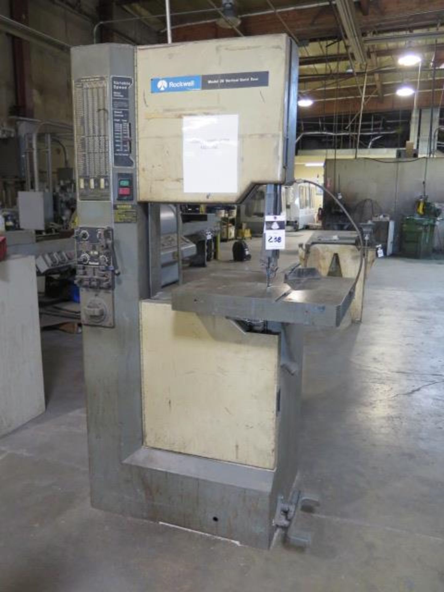 Rockwell 20” Vertical Band Saw s/n 1814408 w/ Blade Welder, 50-4500 FPM, 24” x 24” Table,SOLD AS IS