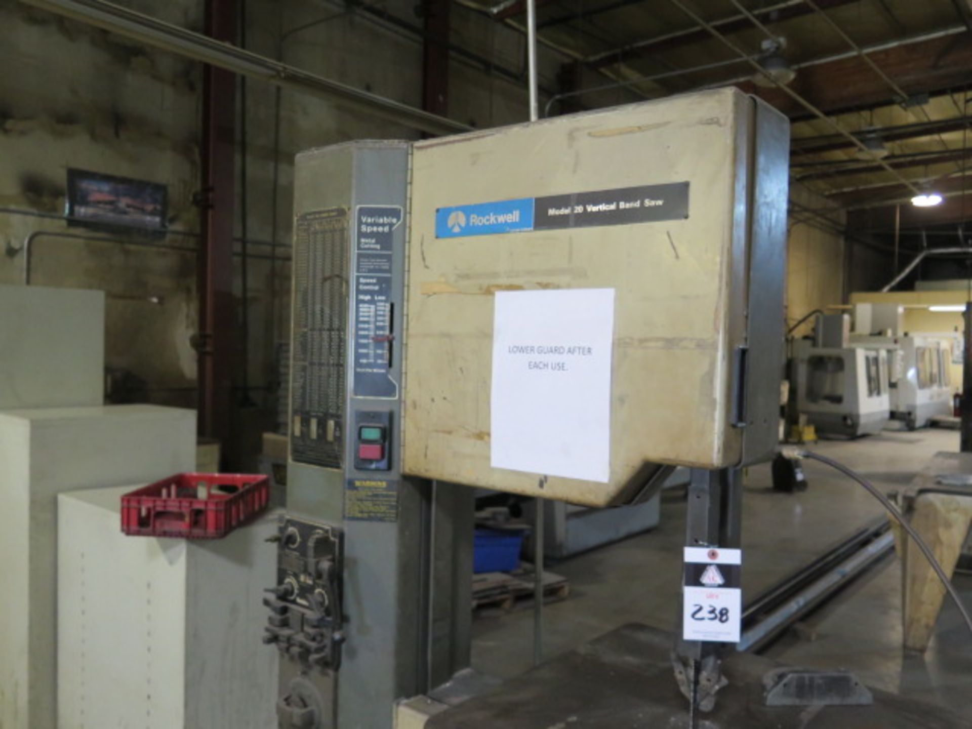 Rockwell 20” Vertical Band Saw s/n 1814408 w/ Blade Welder, 50-4500 FPM, 24” x 24” Table,SOLD AS IS - Image 3 of 7