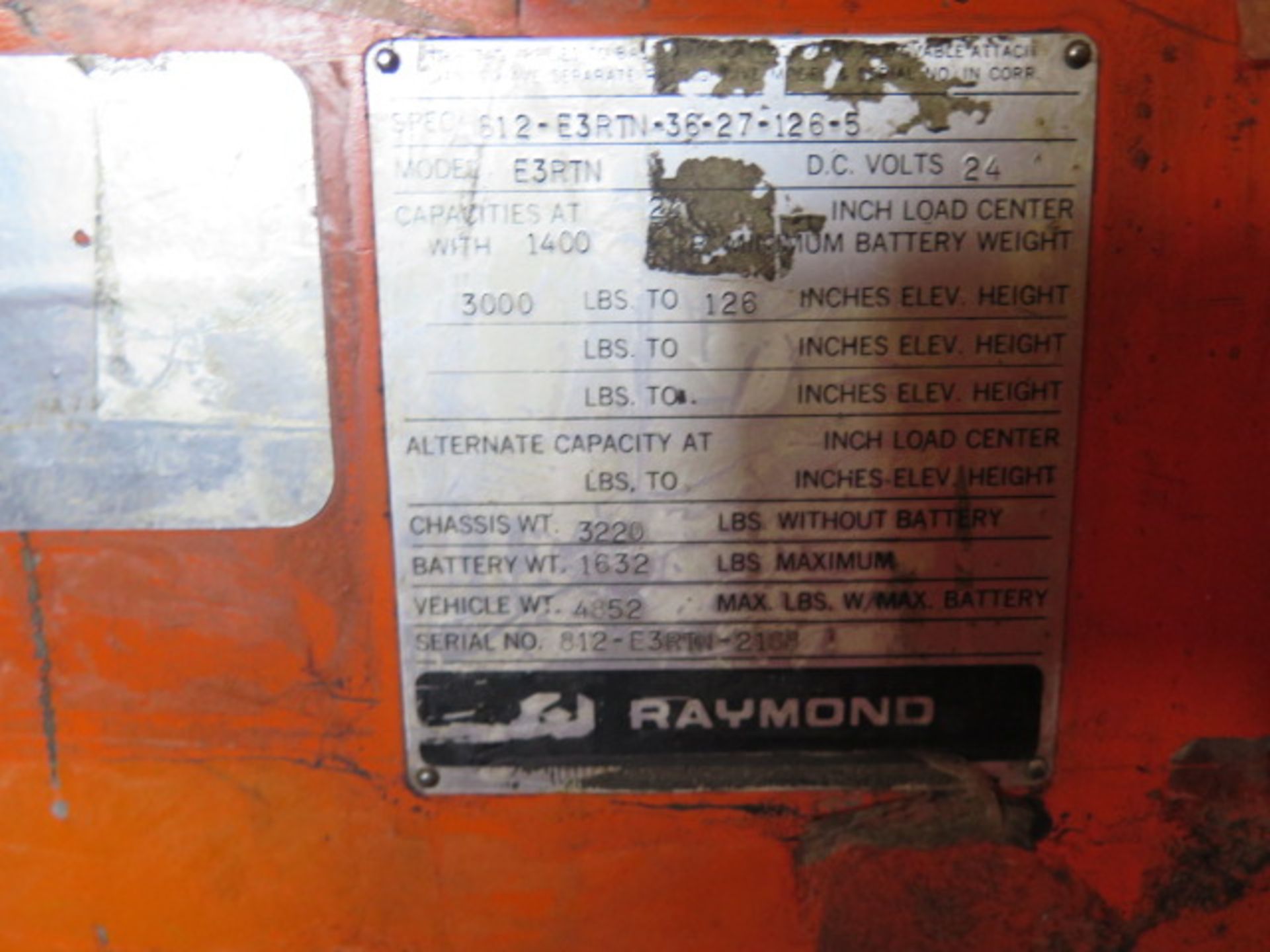 Raymond 812-E3RTN-36-27-126-5 3000 Lb Cap Stand-In Electric Paller Mover s/n 812-/, SOLD AS IS - Image 7 of 7
