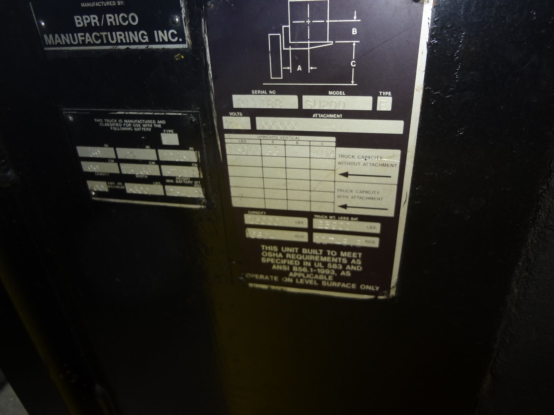 BPR / RICO MDL. S4200 15,000LB. ELECTRIC FORKLIFT TRUCK, W/ 72-VOLT, TRAVERSING FORKS, 60" FORKS, HA - Image 5 of 15