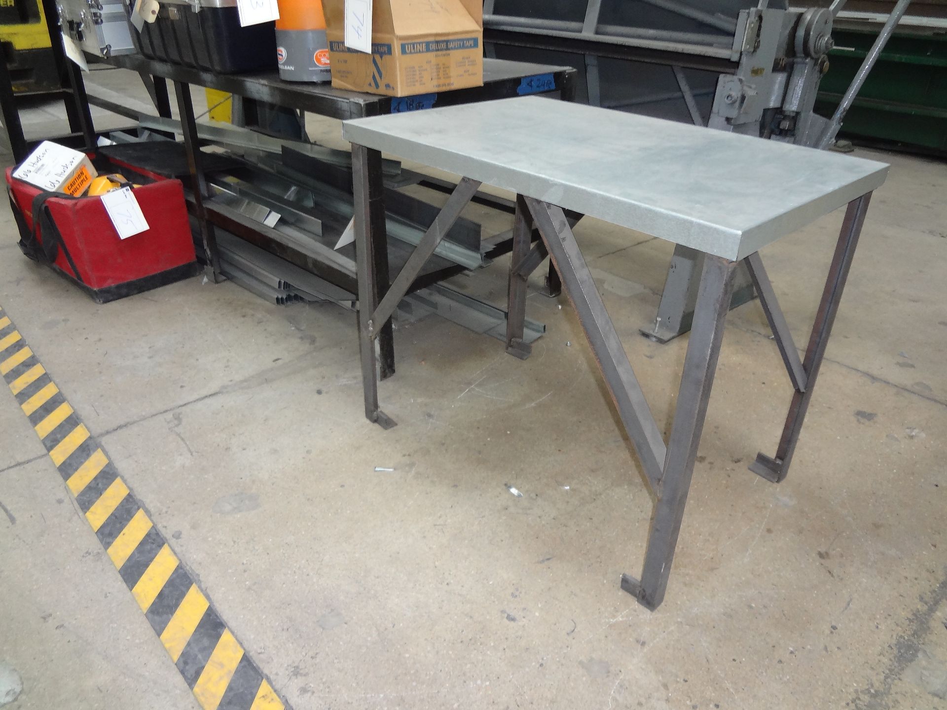 32-1/2" X 80" STEEL TABLE & 24" X 36" STEEL TABLE, W/ SHEET METAL TOPS