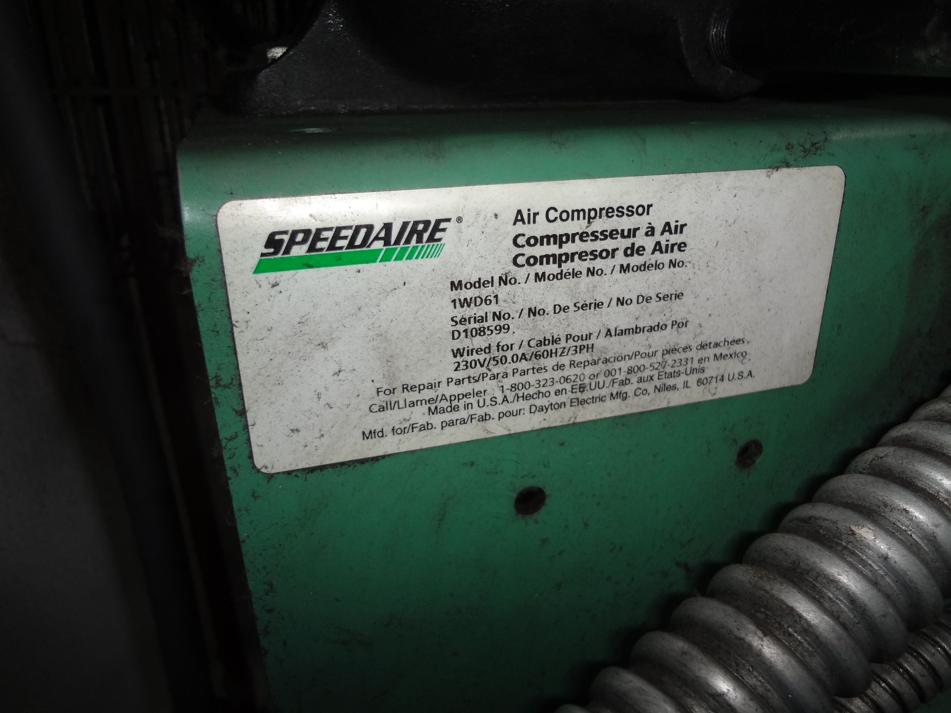 7.5HP SPEEDAIRE MDL. 1WD61 VERTICAL TANK MOUNTED AIR COMPRESSOR - Image 3 of 5