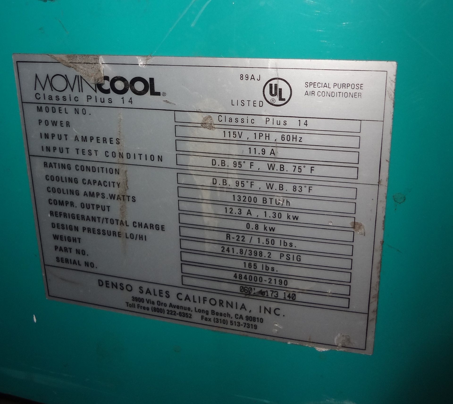 MOVIN-COOL CLASSIC PLUS 14 PORTABLE COOLING SYSTEM, 13,200 BTU - Image 2 of 2
