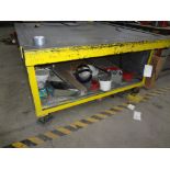 68" X 62" HEAVY DUTY STEEL TABLE, W/ PLYWOOD / SHEET METAL TOP