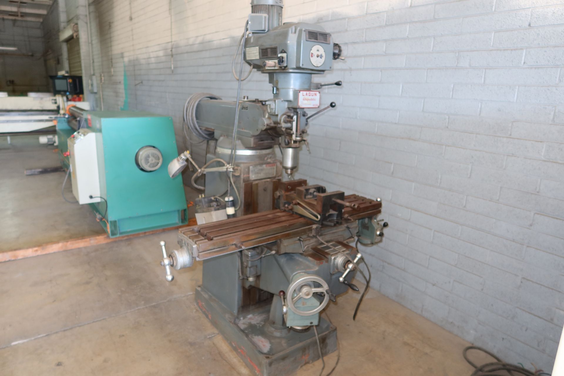 LAGUN VERTICAL MILL, POWER TABLE & KNEE, 50" X 10" TABLE, 2-AXIS DRO & MILL VISE, LOCATED: 3845 N.