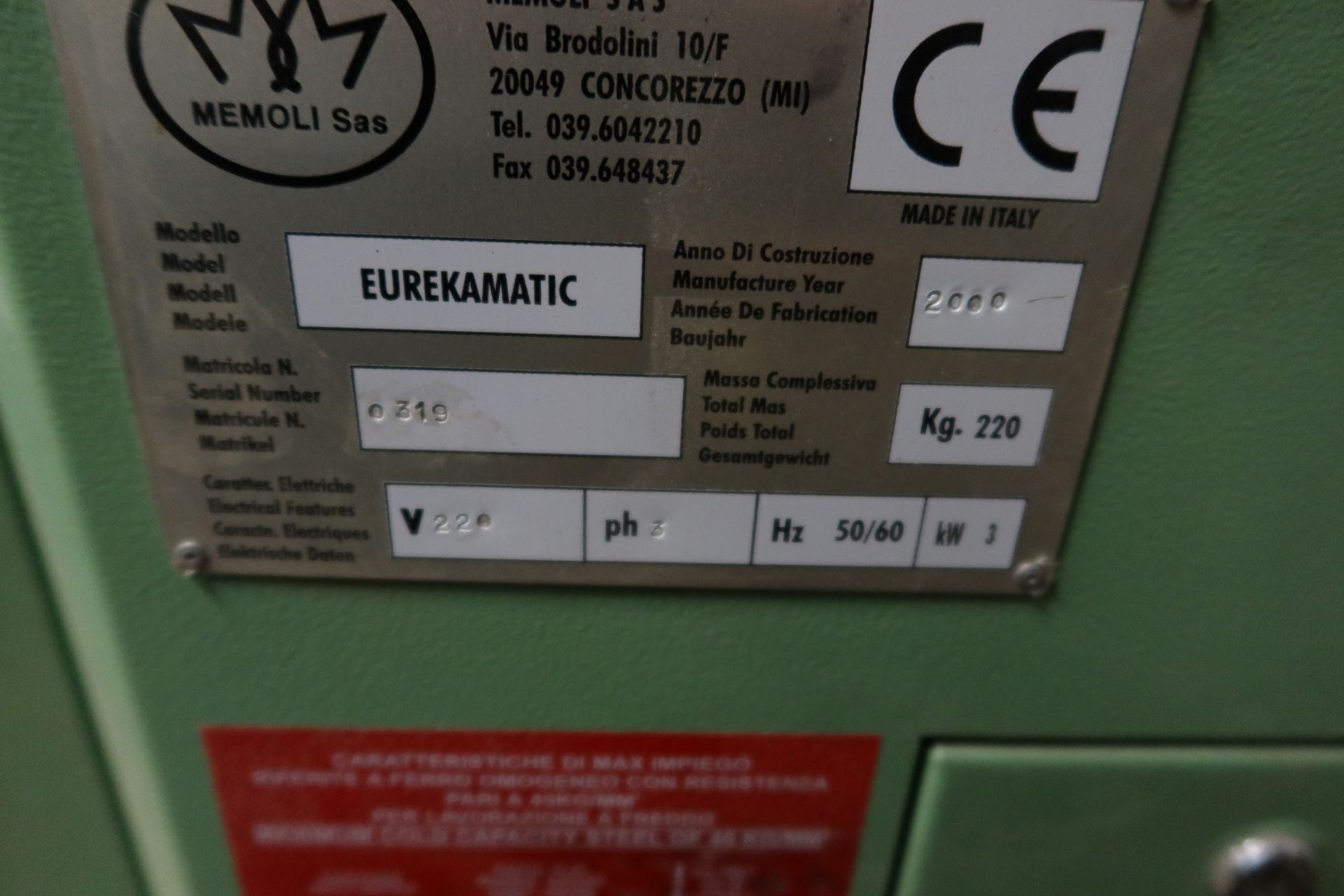 MEMOLI EUREKAMATIC UNIVERSAL BENDER SN. 0319 - Image 3 of 4