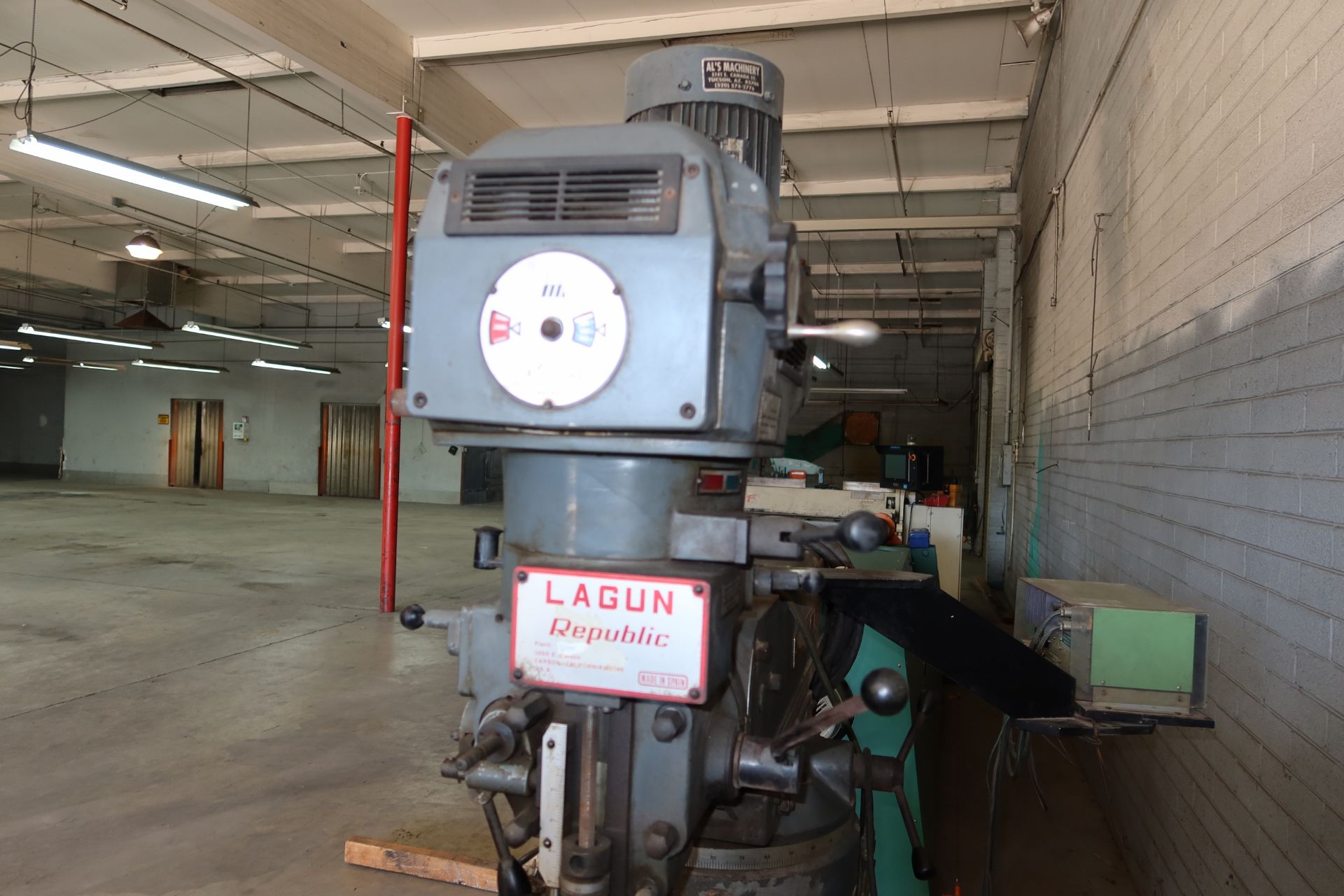 LAGUN VERTICAL MILL, POWER TABLE & KNEE, 50" X 10" TABLE, 2-AXIS DRO & MILL VISE, LOCATED: 3845 N. - Image 3 of 6