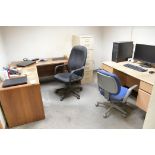 Lot-(3) Desks, (3) Chairs, (1) File Cabinet in (2) Offices, (Computer Components and Phones Not