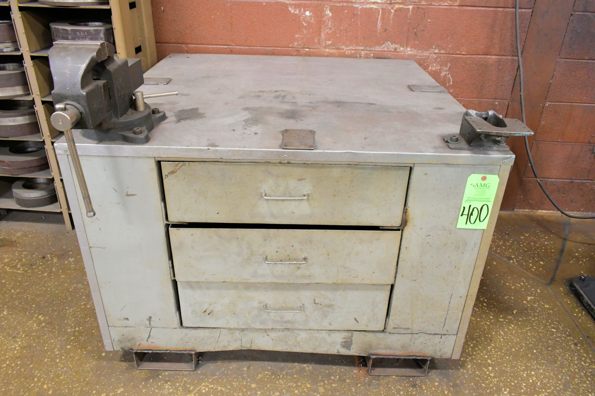 3-Drawer Cabinet with (1) No. 40, 4" Bench Vise, Fork Lift Pockets