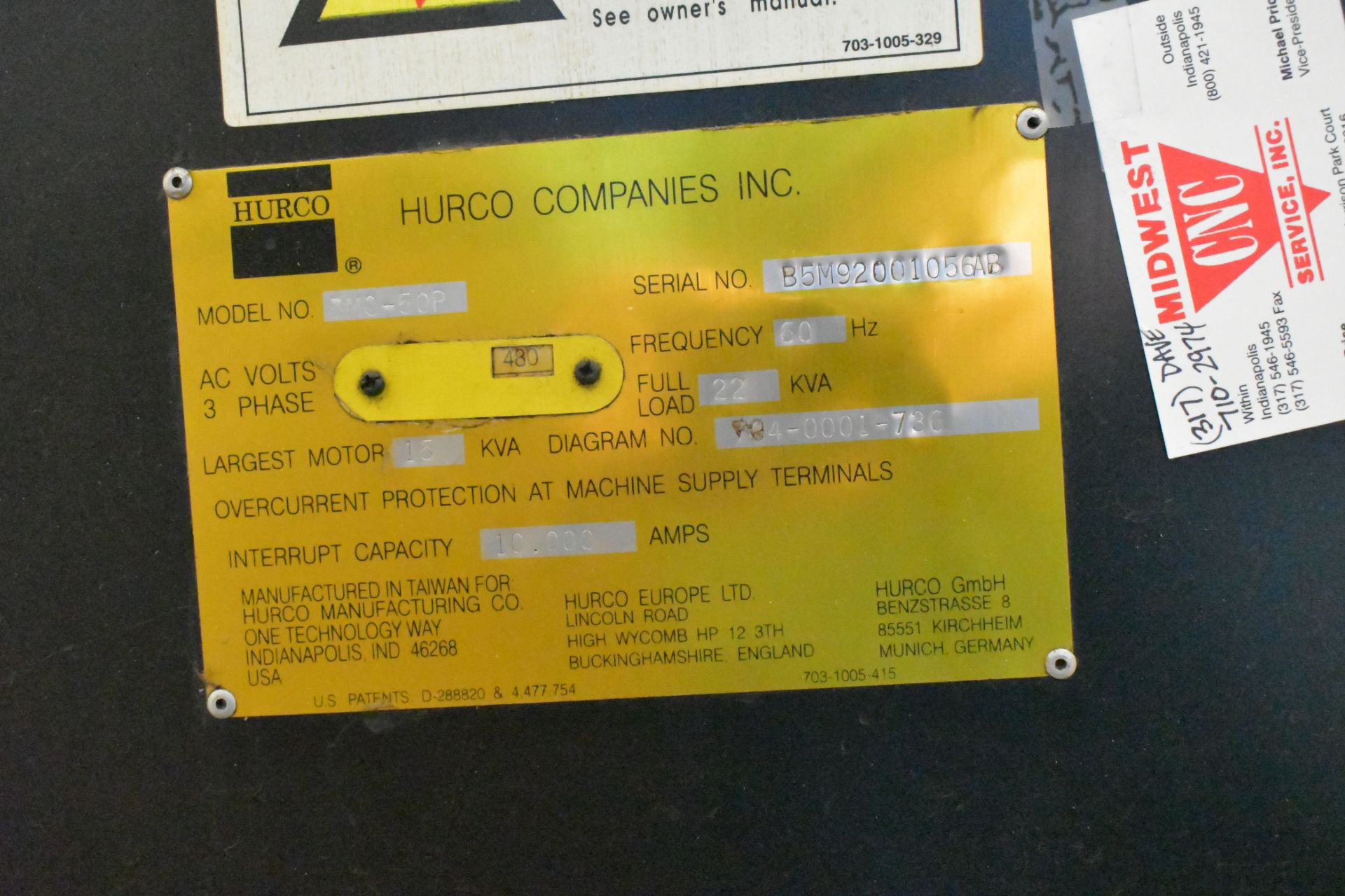 Hurco Model BMC-50P,3 Axis CNC Vertical Machining Center, S/n B5M92001056AB, Hurco Ultimax 3 CNC - Image 8 of 8