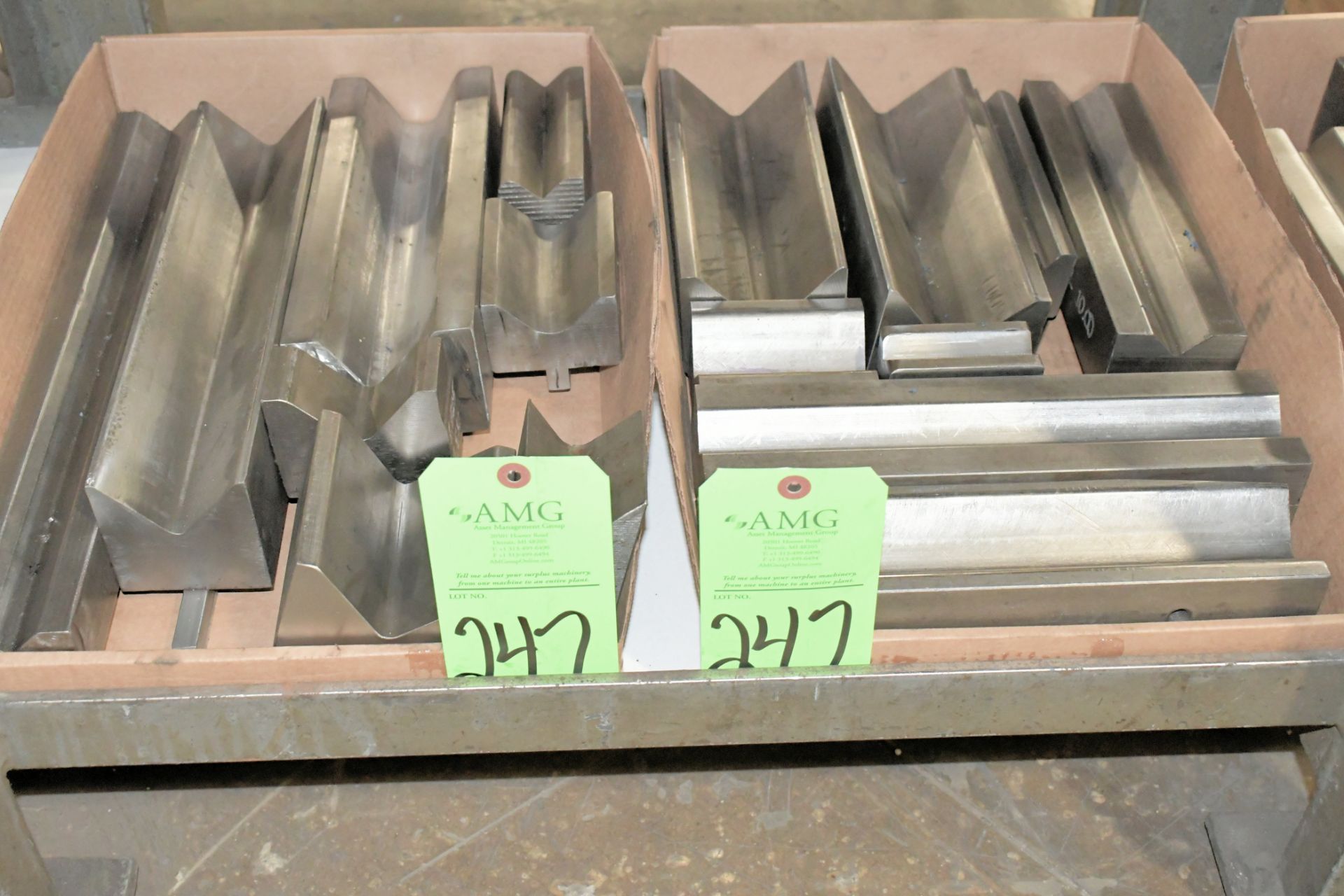 Lot-Various Brake Dies in (2) Boxes on (1) Shelf Under (1) Bench