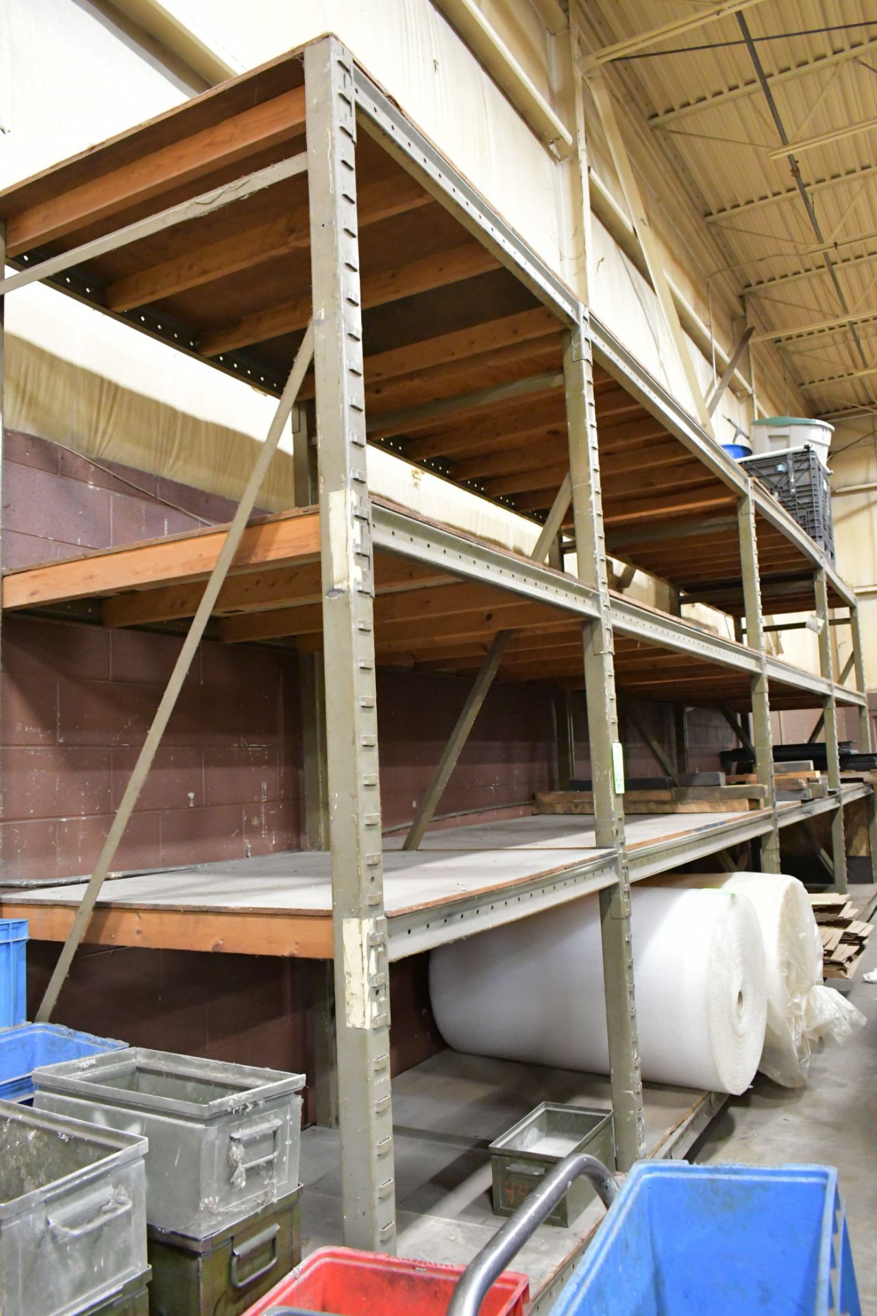 Lot-(4) Various Sections 10' High x 48"D Pallet Racking with Plywood Decking, (Contents Not