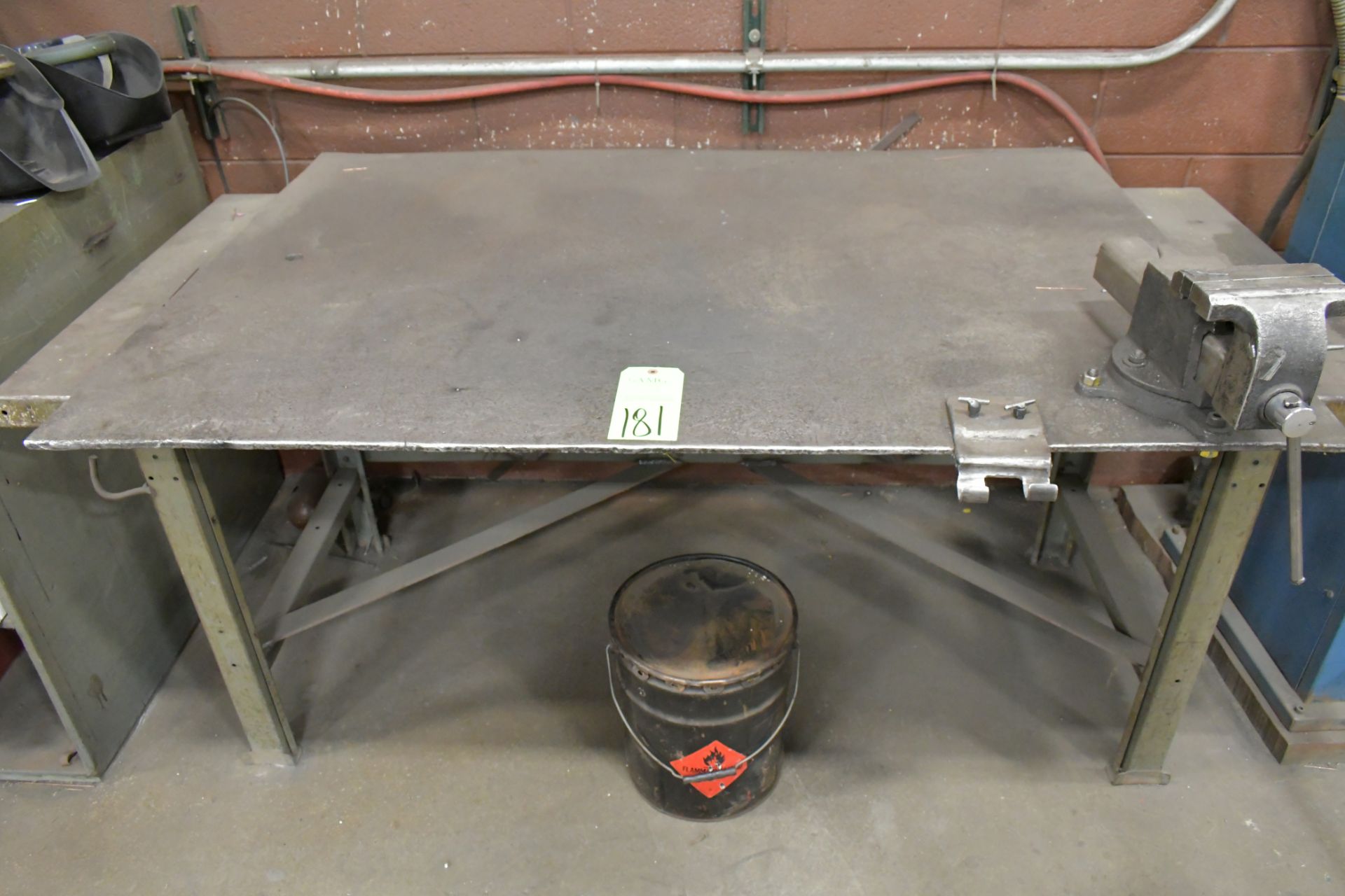 Lot-(1) 42" x 60" x 3/8" Steel Welding Table with (1) 6" Bench Vise