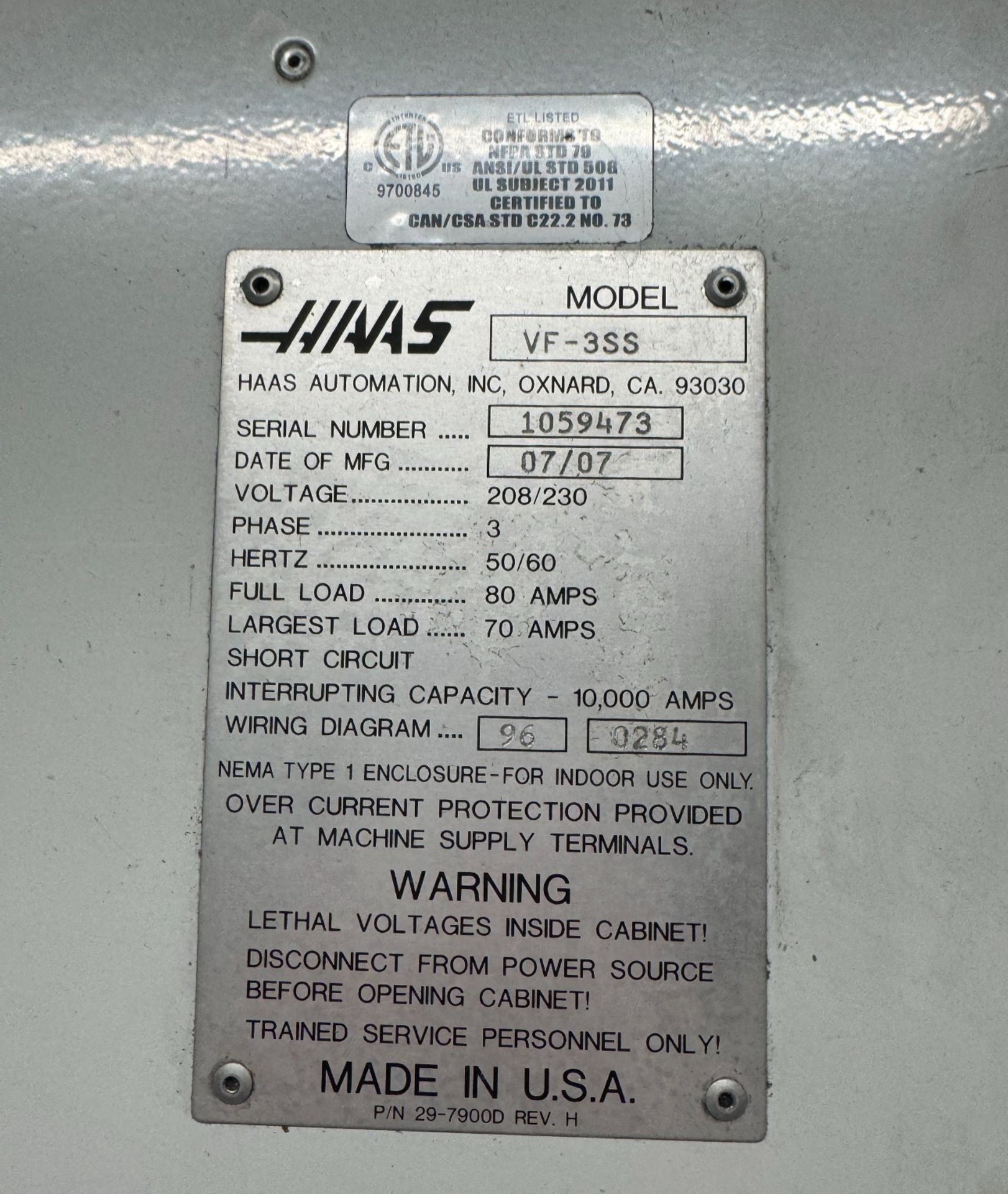 2007 HAAS Mdl. VF 3 SS 4TH Vertical Machining Center - Image 9 of 9