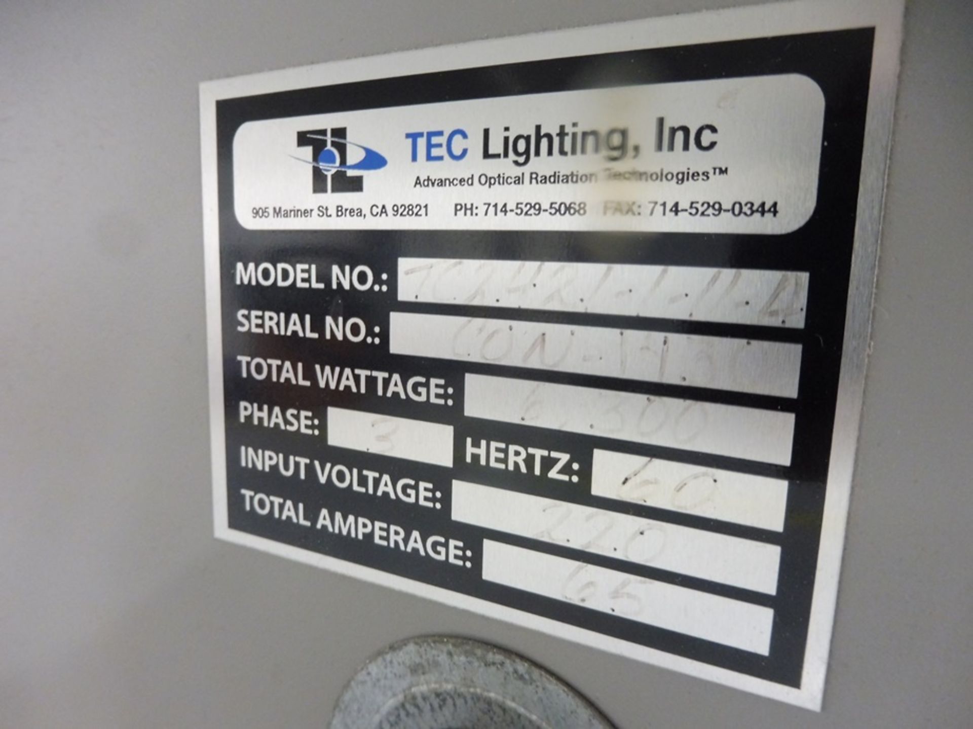 TEC LIGHTING "TC2421-1-11-A" UV Dispersion Coater/ Conveyor/Dryer, S/N: CON-1100, 21" Capacity, UV - Image 2 of 6