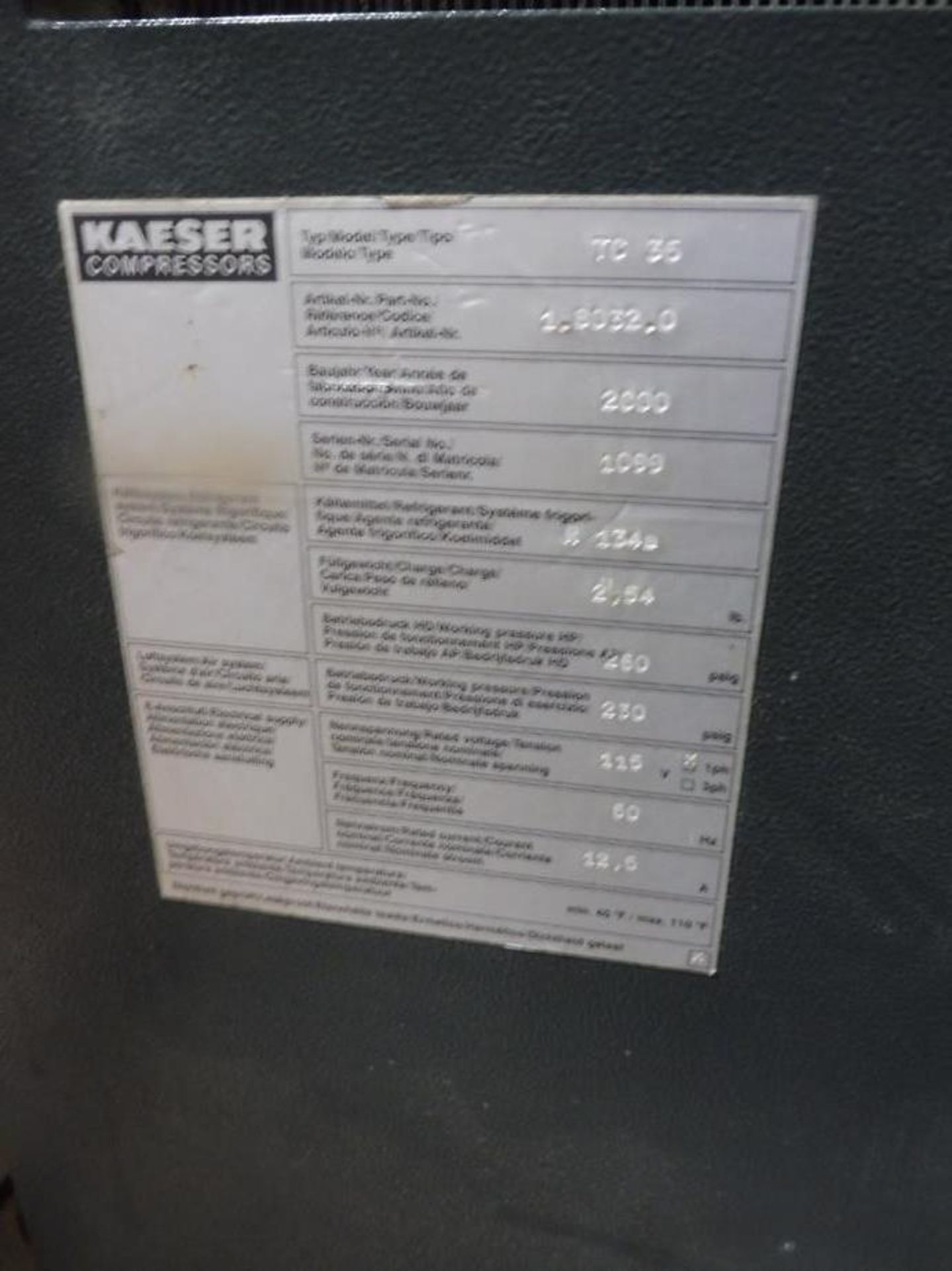 2000 KAESER "TC-36" Refrigerated Air Dryer, S/N: 1099, (North York Facility) - Image 2 of 3