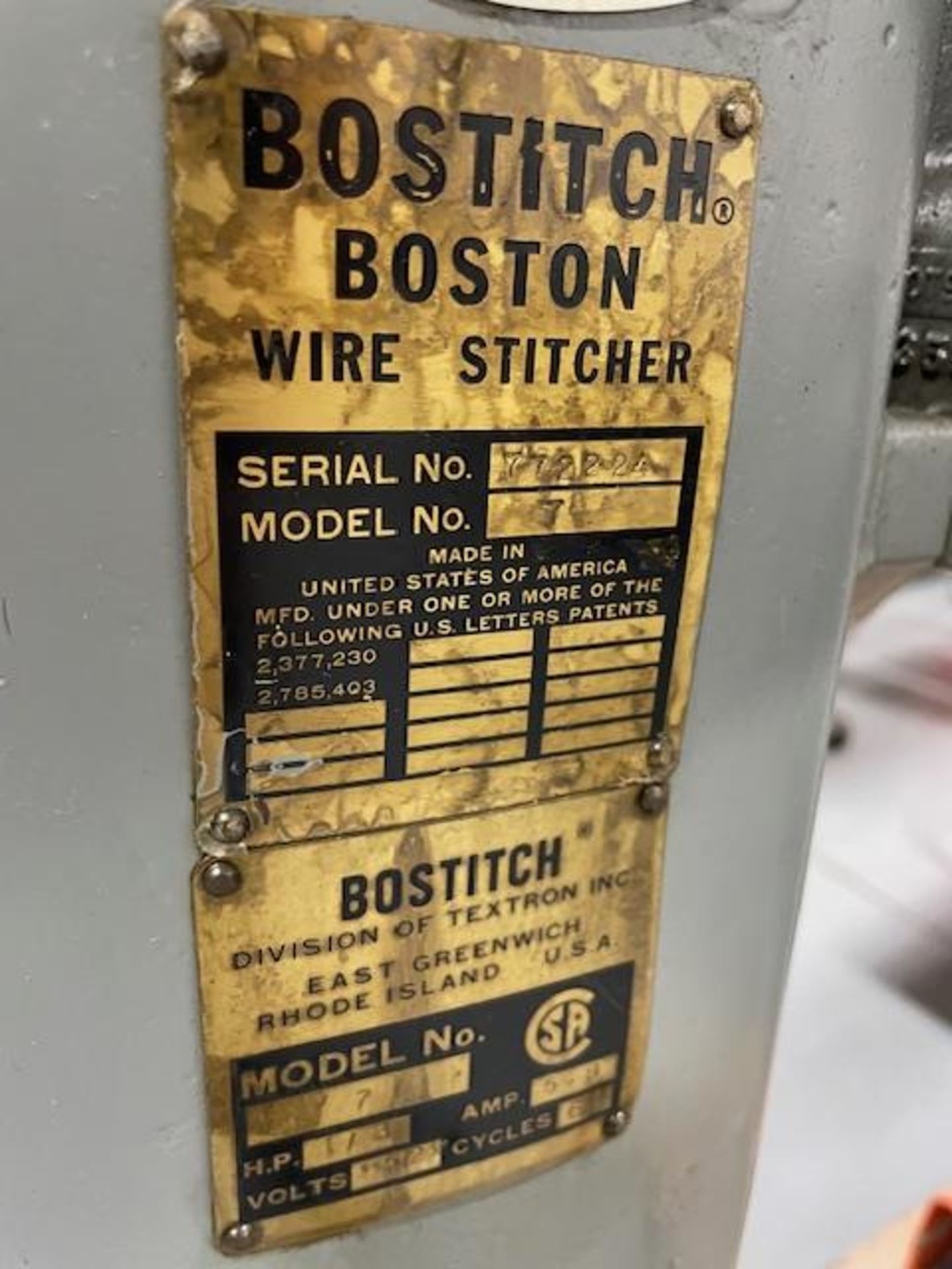 BOSTITCH "7" Wire Stitcher, S/N: 772224 (North York Facility) - Image 2 of 3
