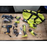 Ryobi Tool Set Including: Model SA1802 1/2" VSR Drill w/One+Tool Lanyard, Model R10633 Circular Saw,