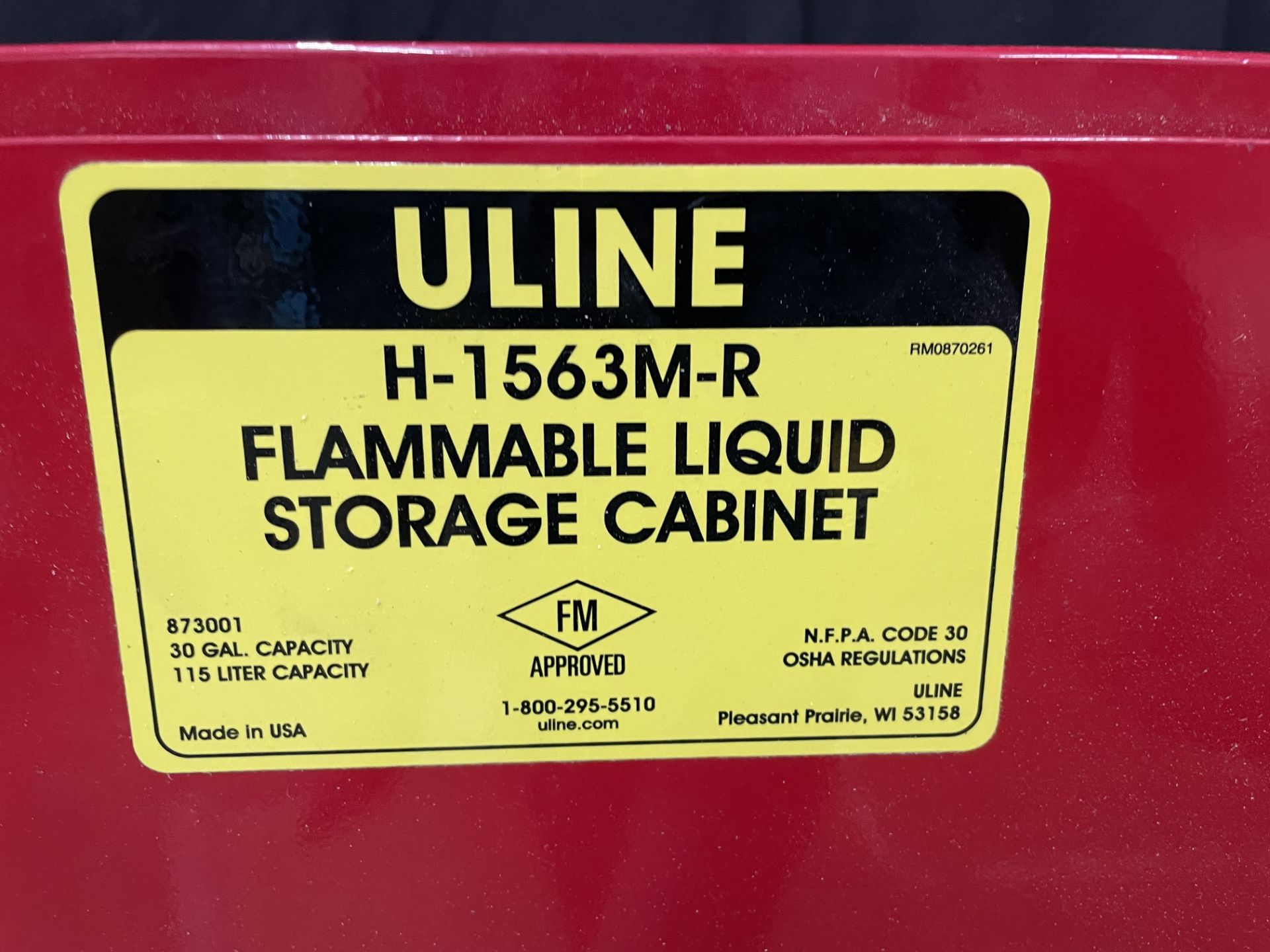 Uline Model H-1563M-R Flammable Liquid Storage Cabinet, 30 Gallon/115 Liter Capacity - Image 2 of 3