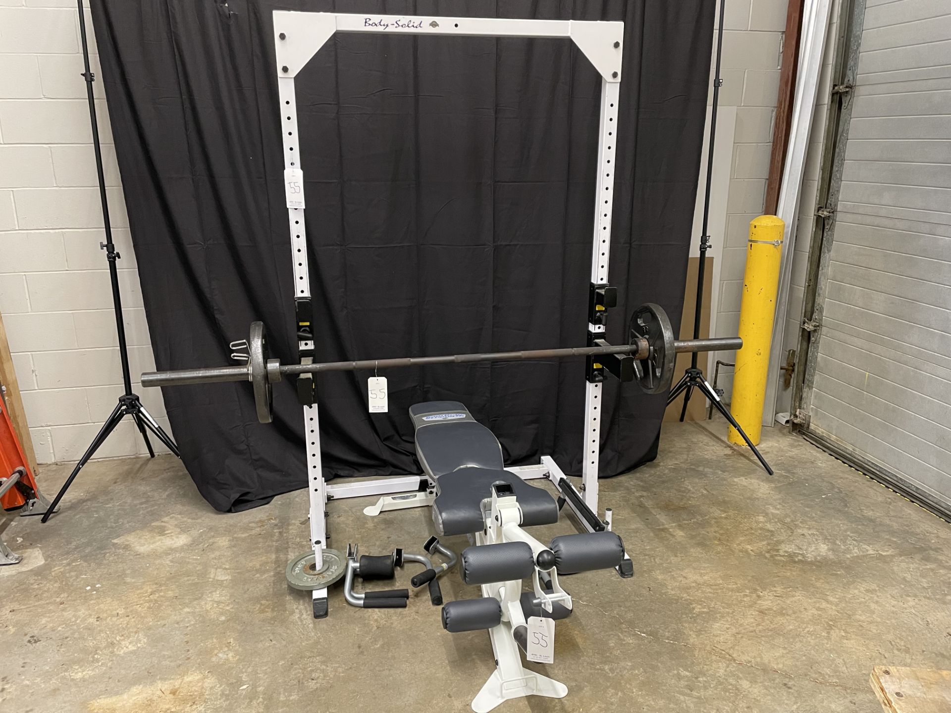 Body Solid Weight Rack w/Barbell & Bench w/Leg Ext/Curl
