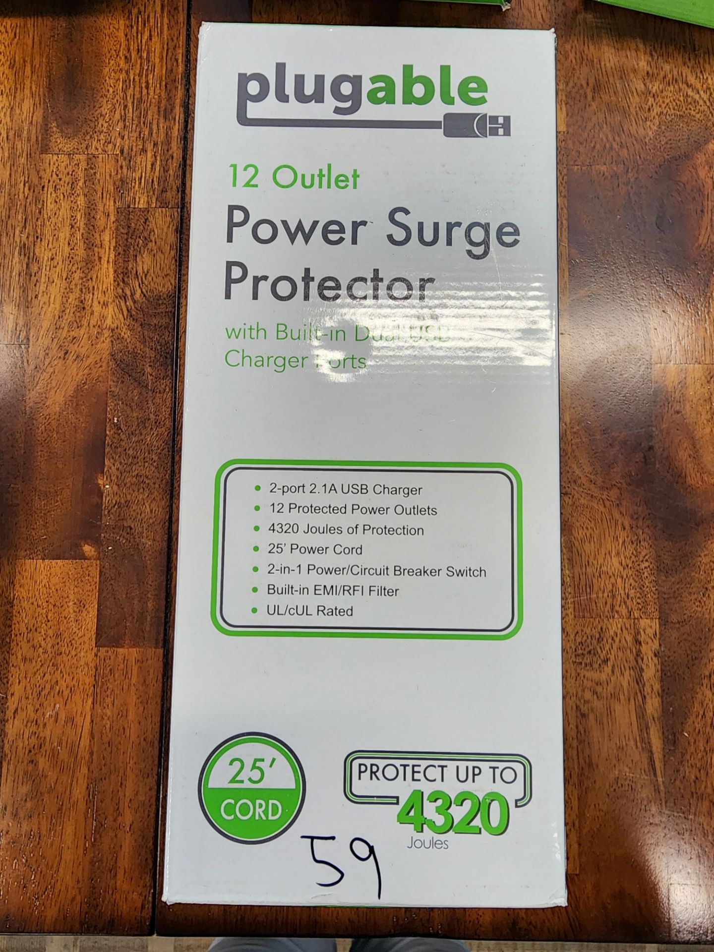 Lot of (6) Plugable 12-Outlet Power Surge Protectors w/Dual USB Charger Ports & 25' Cord - Image 2 of 4