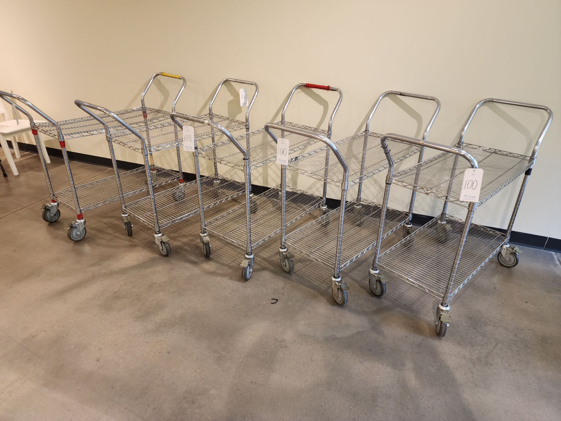 Lot of (5) U-Line 2-Tier Rolling Wire Carts