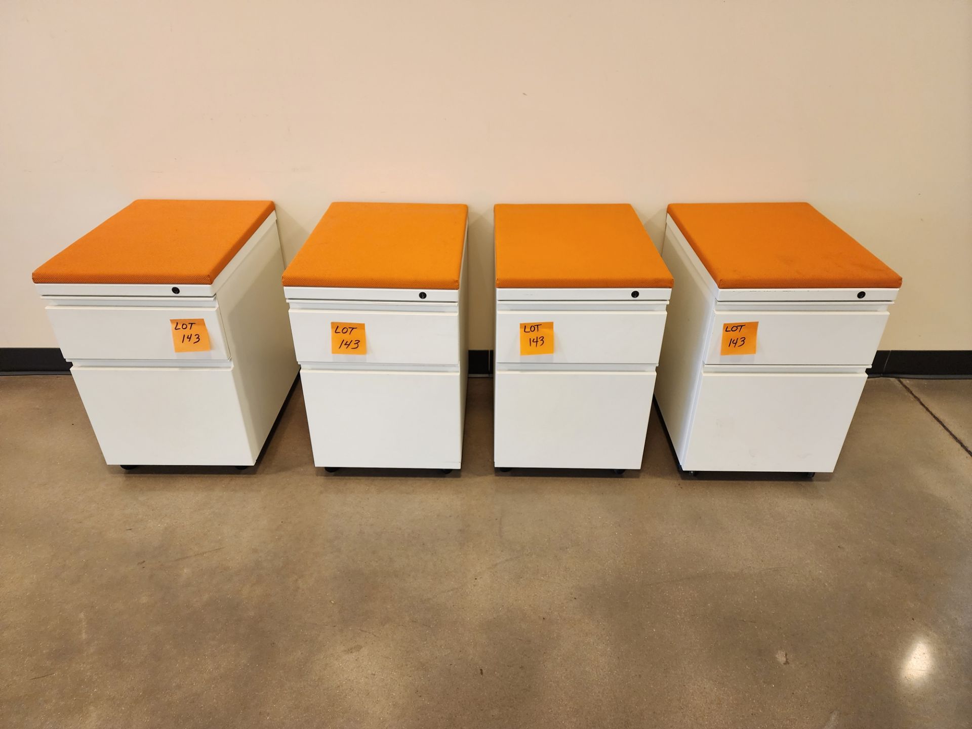 Lot of (4) Cushion Top Rolling File/Drawer Caddies