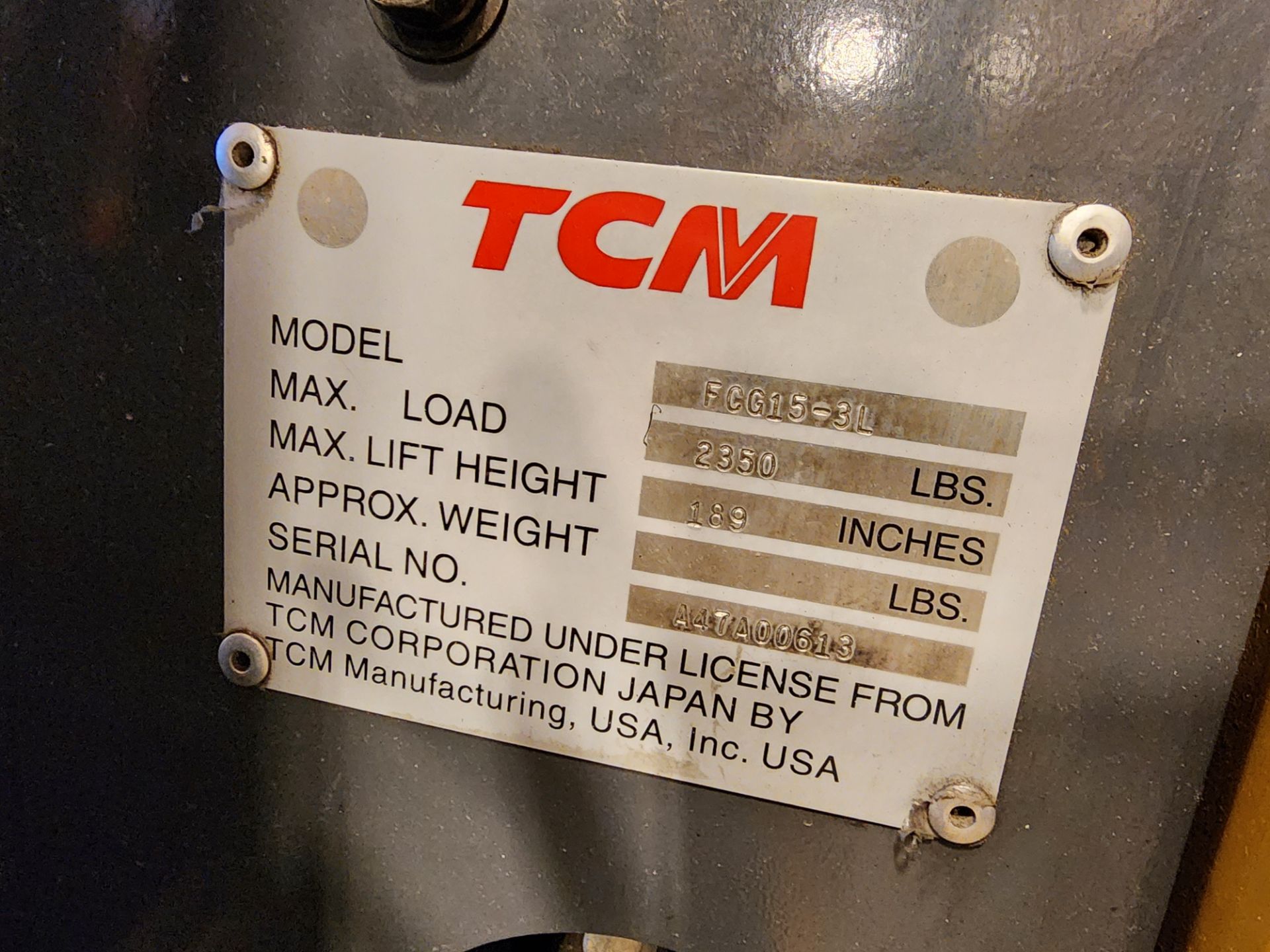 TCM Model FCG15-3L Forklift, LP Fueled, 3,000 Lb. Capacity (REMOVAL DELAYED UNTIL 6/14) - Image 7 of 9