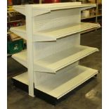 5 SECTIONS OF GONDOLA SHELVING WITH 4 SHELVES LEVEL DOUBLE SIDED