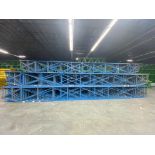 (60X) USED STRUCTURAL UPRIGHT. SIZE 30'H TO 33'H X 36"D, BLUE