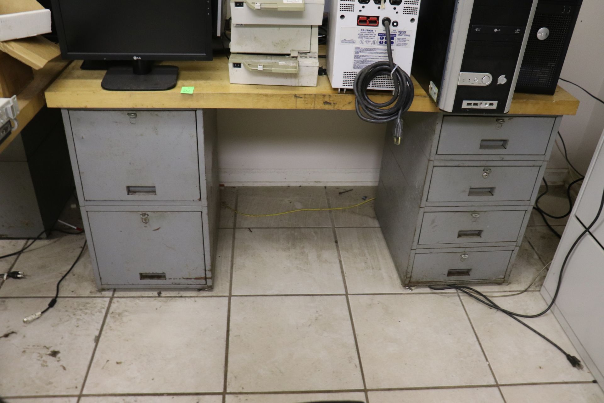 Butcher block table with metal filing cabinet legs