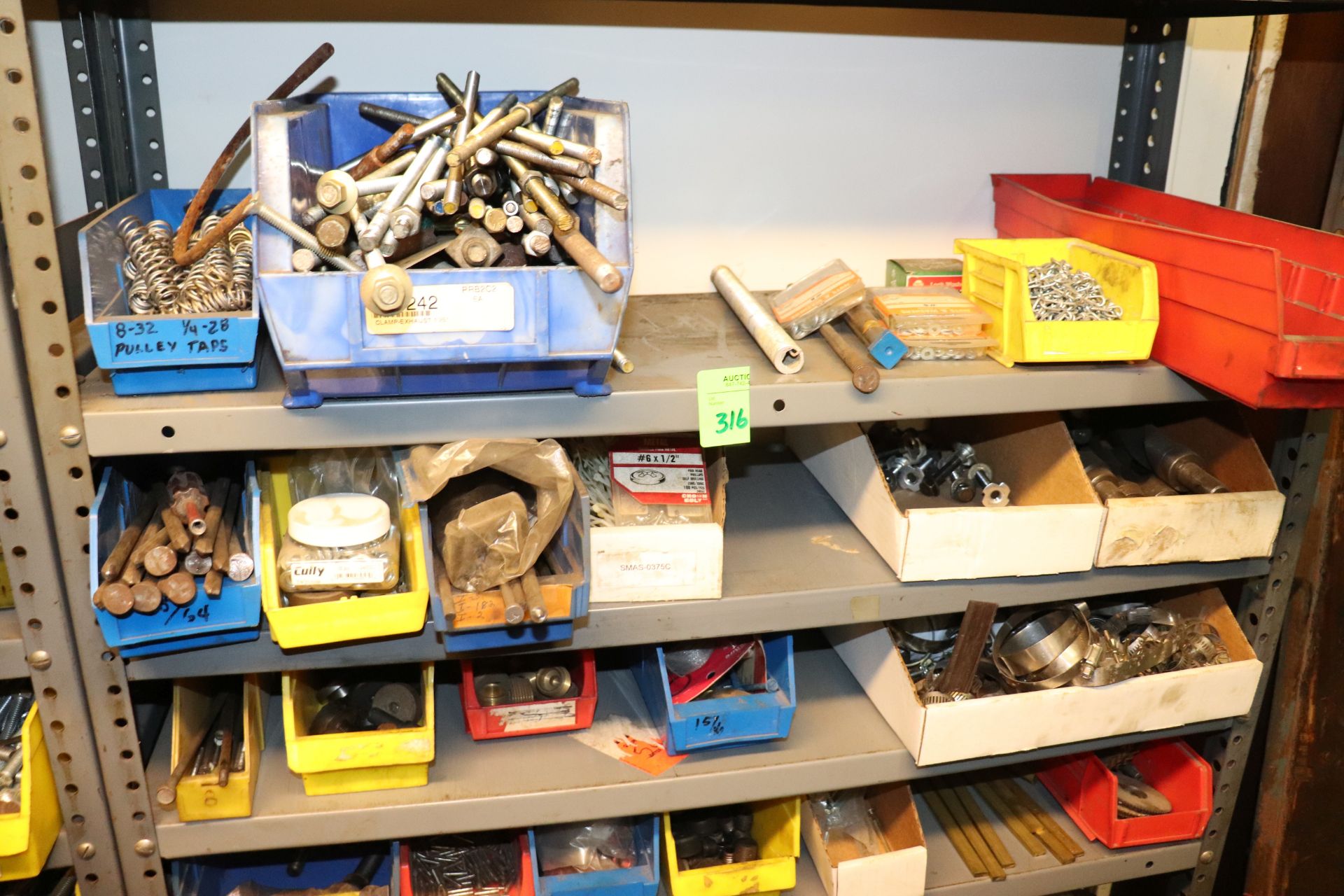 Shelf, 3' wide, 2' deep, 6½' high, and contents including bar stock, drill bits, milling bits, taps, - Image 3 of 6