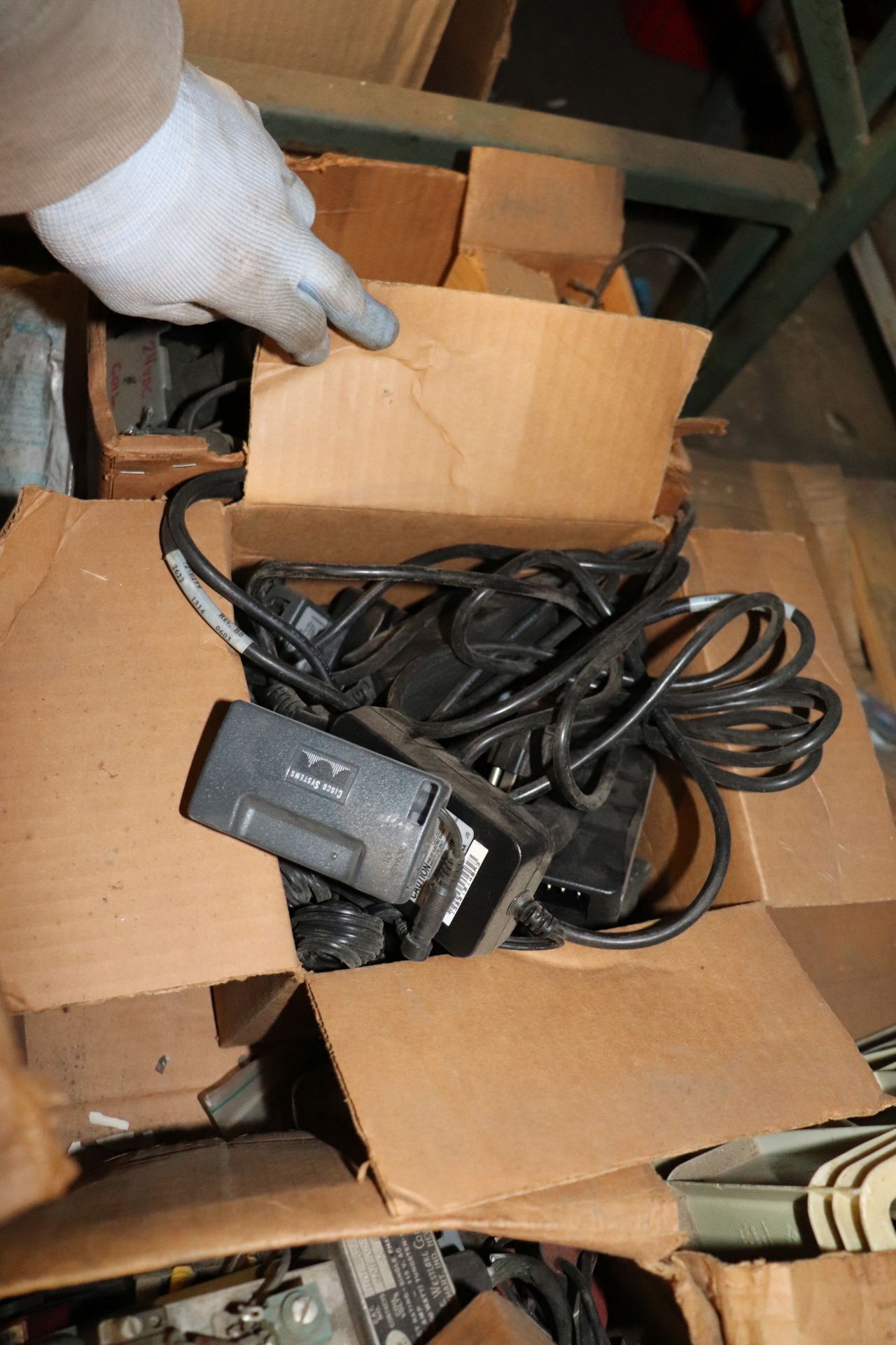 Pallet of small light bulbs, electrical components, circuit breakers, power bricks, and electric mot - Image 9 of 11