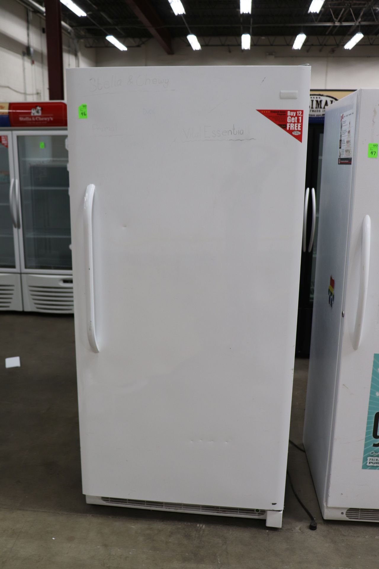 Frigidaire Freezer, Model FFFH20F2QW, Serial WB74166895, Height 72", Width 34", Depth 30"