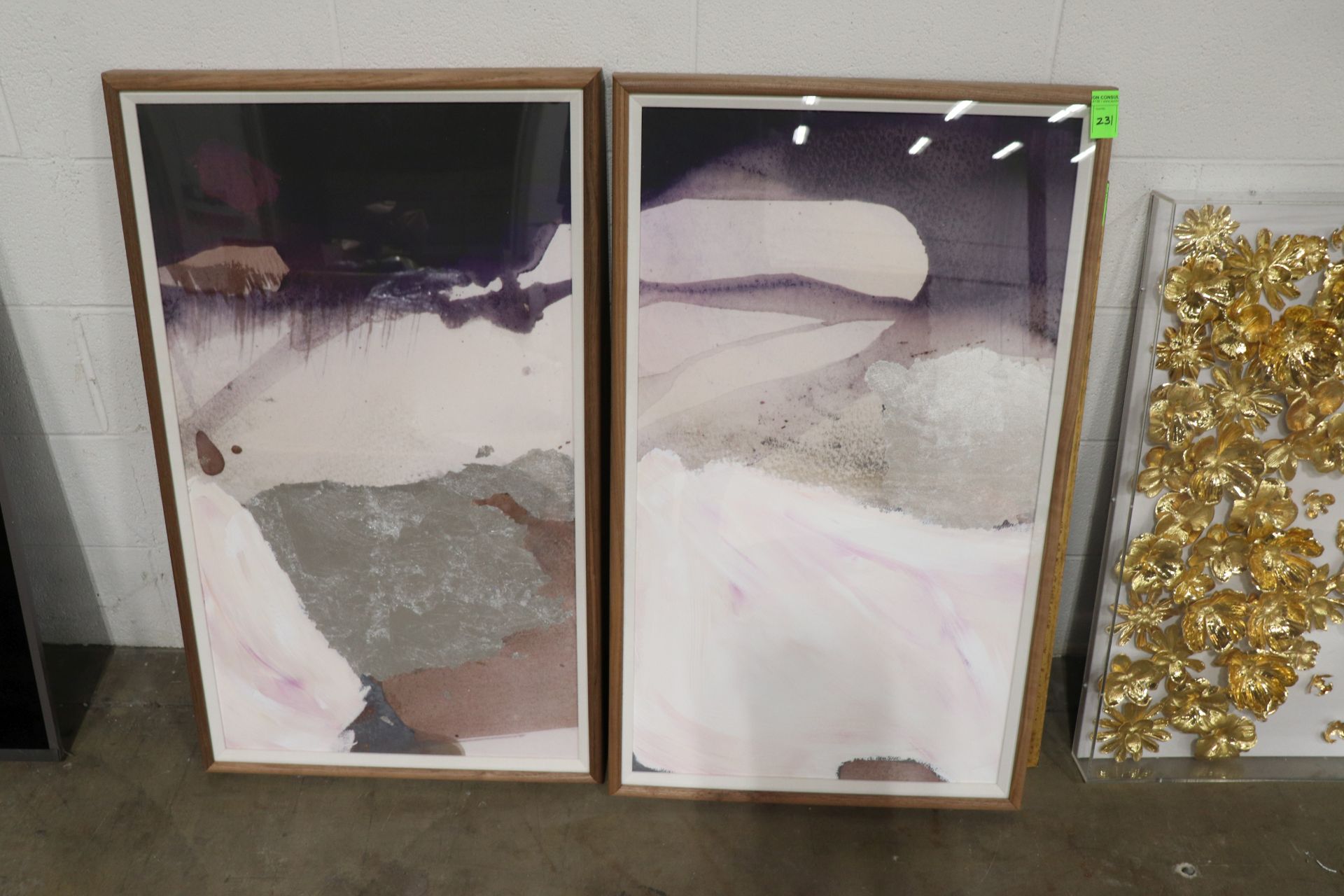 Pair of framed art, mixed media, unknown artist, "Quartz White", numbered 6/100, 37" x 22"