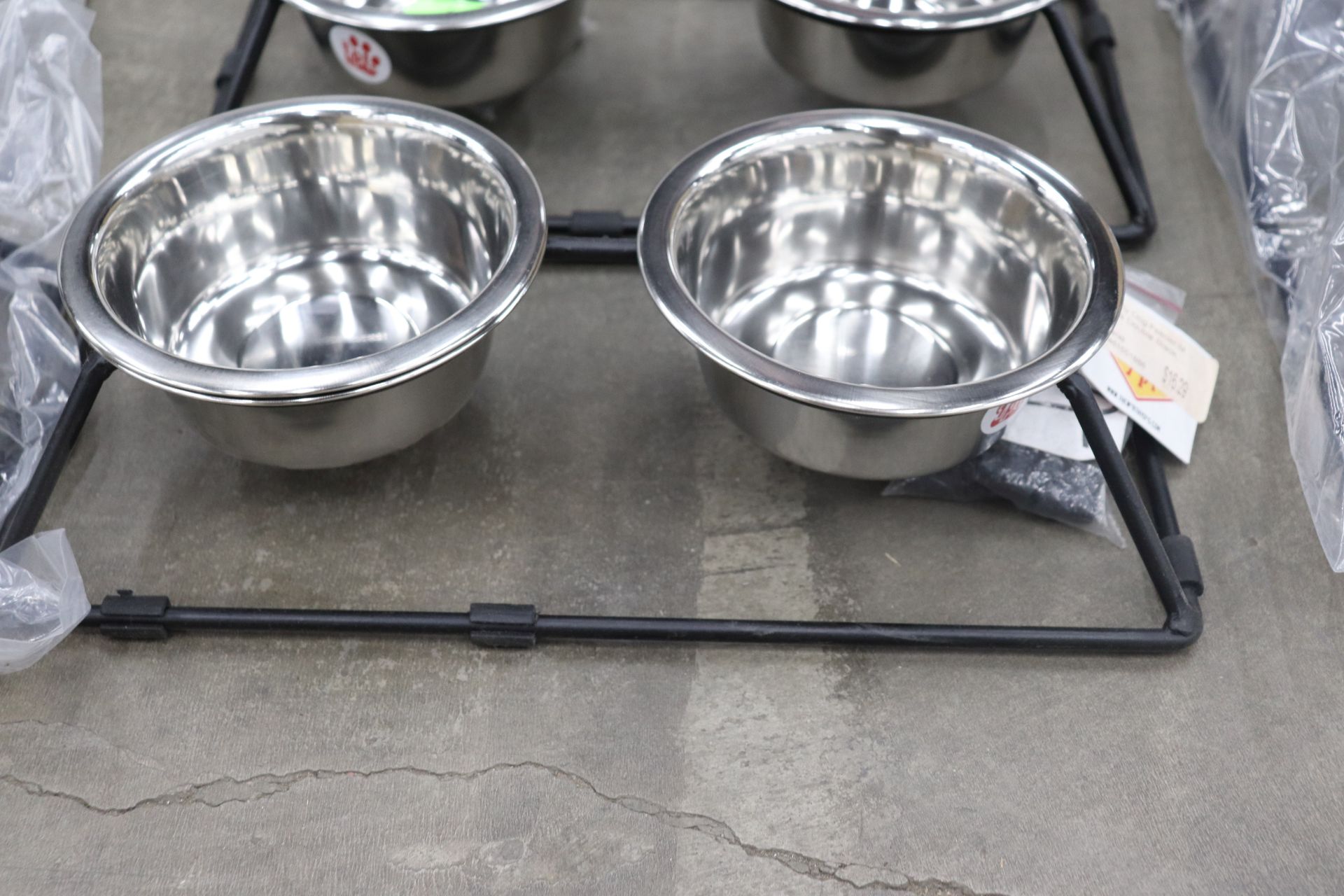 Two small Worthy Dog Company food and water bowl stands with stainless steel bowls - Image 2 of 3