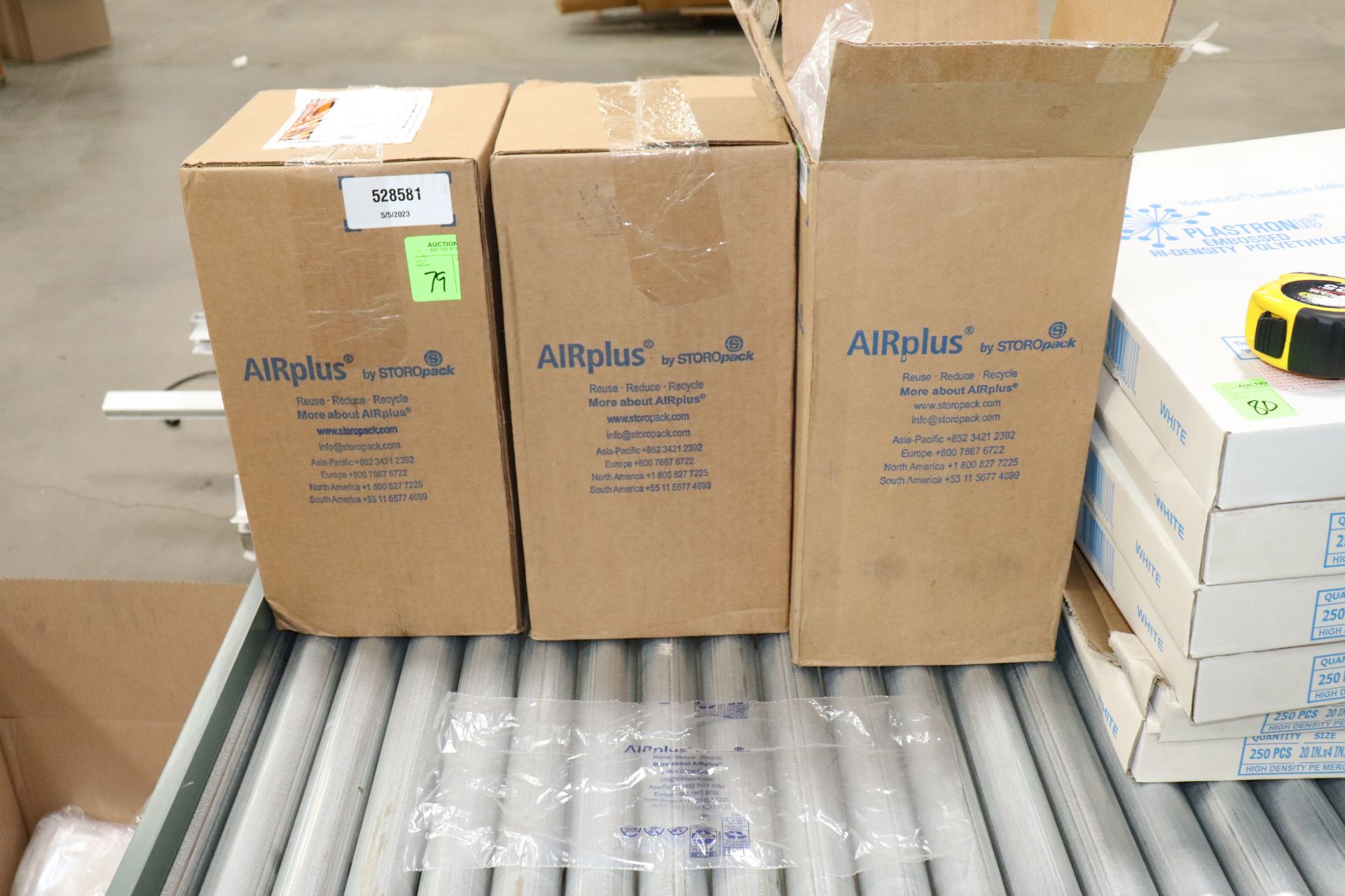 Three boxes of AIRplus by Storopack Inflatable packing storage, Model PR16P1X13B420, each bag 15.5"