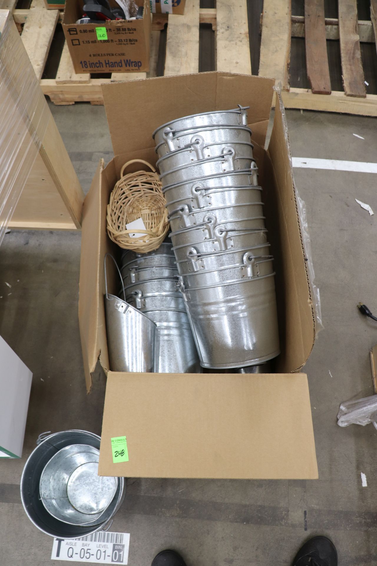 Approximately 15 galvanized buckets and 6 smaller sized buckets