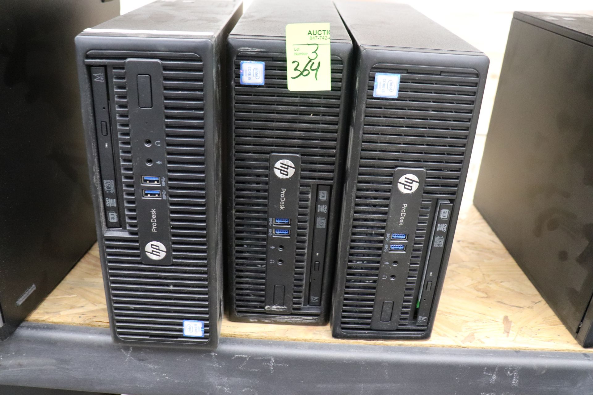 Three HP desktop computers, model ProDesk 400G3SFF Business