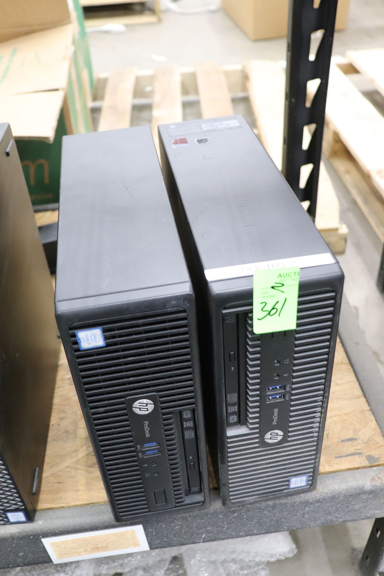 Two HP desktop computers, model ProDesk 400G3SFF Business