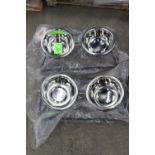 Two small Worthy Dog Company food and water bowl stands with stainless steel bowls