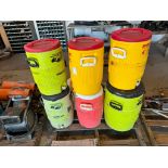 Pallet of Water Coolers, Hard Hats, and Fall Protection Harnesses