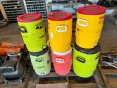 Pallet of Water Coolers, Hard Hats, and Fall Protection Harnesses