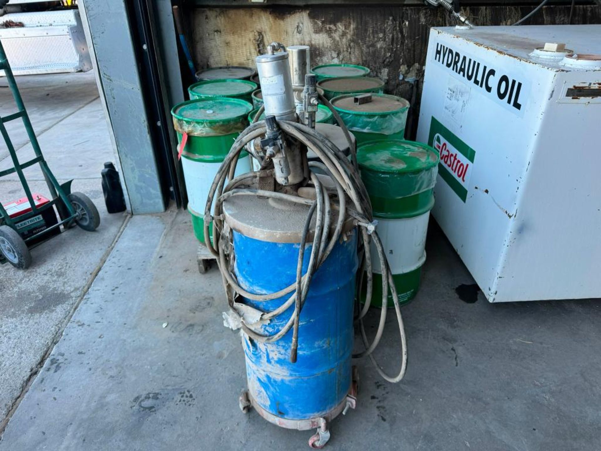 (9) Barrels of Castrol Pyroplex Blue 2 Grease and (2) Grease Pumps - Image 6 of 7