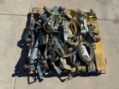 Pallet of Ratchet Straps and Various Trailer Hitches