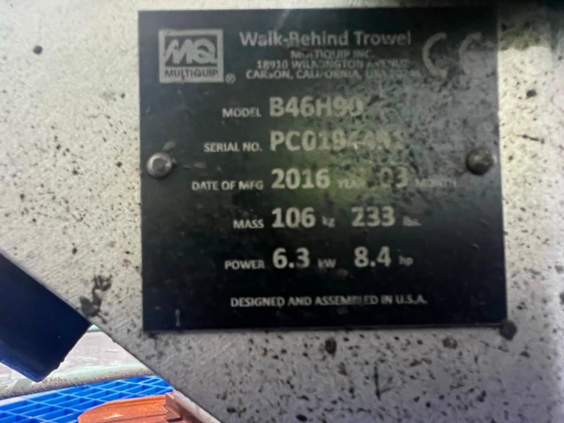 2016 MultiQuip B46H90 Walk-Behind Concrete Trowel - Image 10 of 10